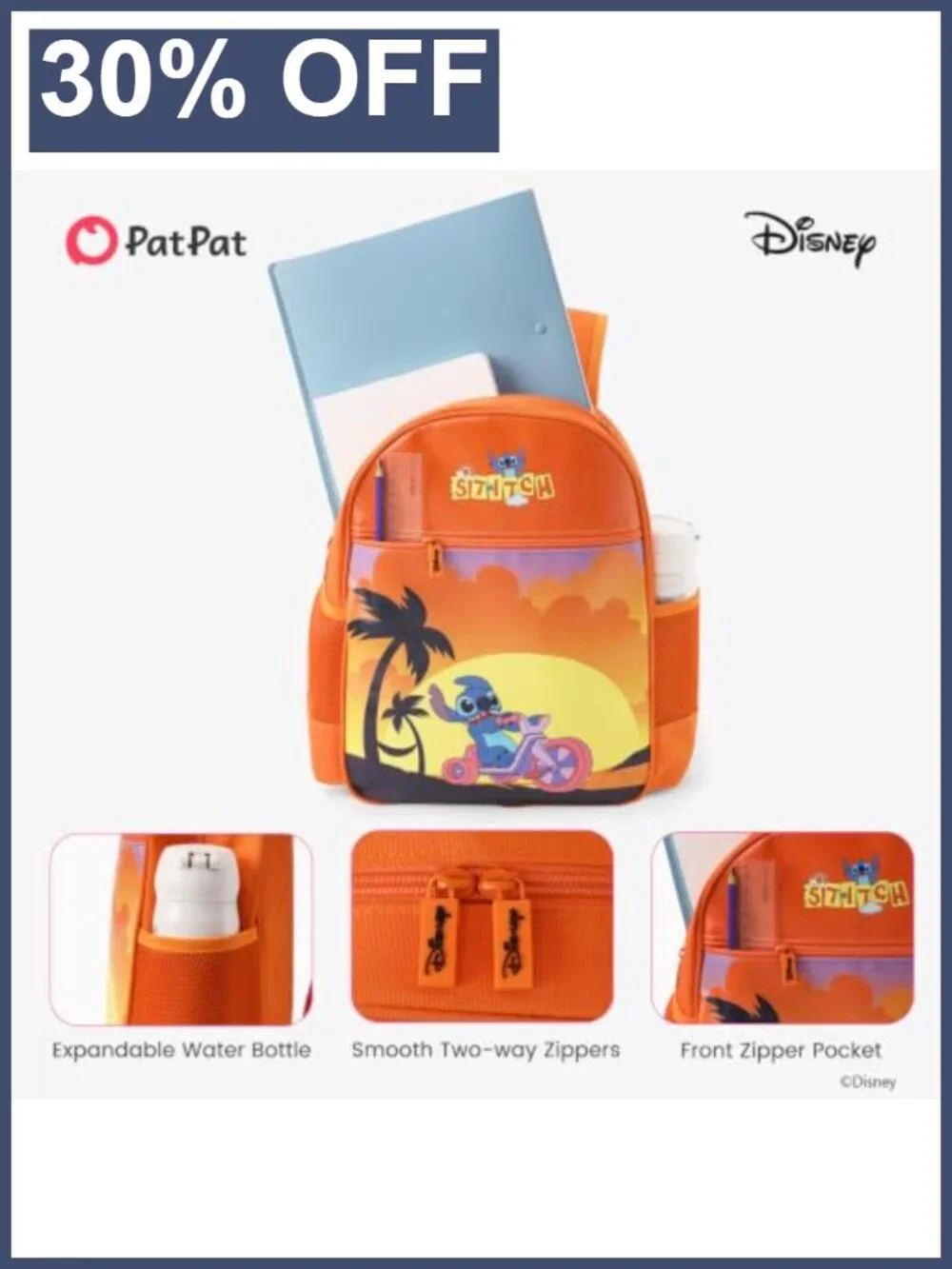 Kids Disney Stitch Backpack 12L Lightweight School Daypack with Chest Buckle